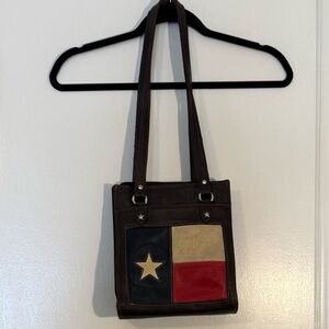 Brown Leather Tote with Star Accent Iconic  Texas Flag soft genuine leather
